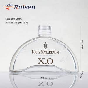 700ml Brandy Glass Bottle Unique Half Round Shape Premium Liquor Packaging Container For Alcohol  