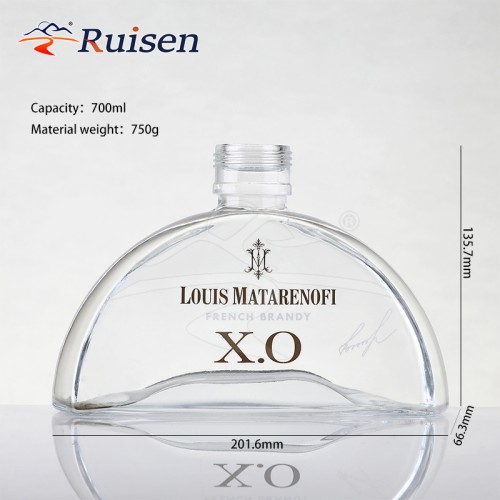 700ml Brandy Glass Bottle Unique Half Round Shape Premium Liquor Packaging Container For Alcohol 