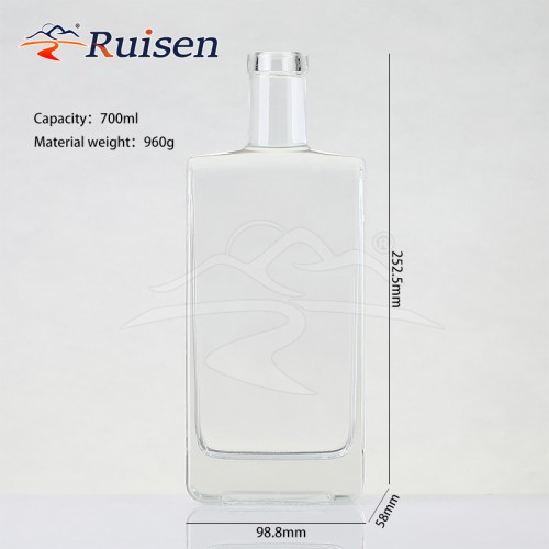 500ml High Quality Rectangle Liquor Empty Glass Bottle Whisky Glass Wine Bottle