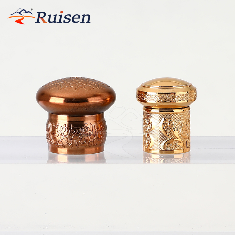 Luxury Plastic Glass Bottle Caps T Cork Logo Design UV Coating Golden Wooden Cork for Red Wine High-end Bottles 