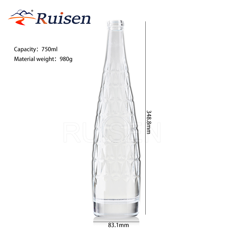 Luxury shaped empty glass drinking bottle wine drink juice 750ml 
