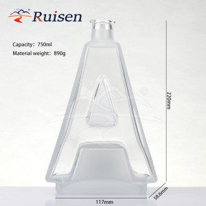 Unique Custom a Shape Bottle  clear Glass Spirit Drink Bottle 750 ml 
