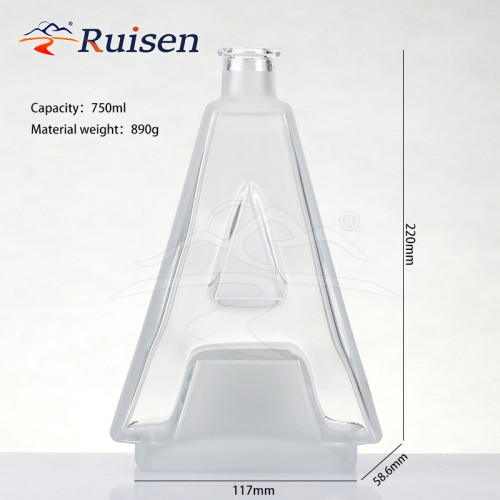 Unique Custom a Shape Bottle  clear Glass Spirit Drink Bottle 750 ml