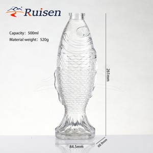 Wholesale New Design Fish Unique Style Animal Glass Bottle Customized Water Bottle with Sealed Lid Beverage White Wine 500ml 