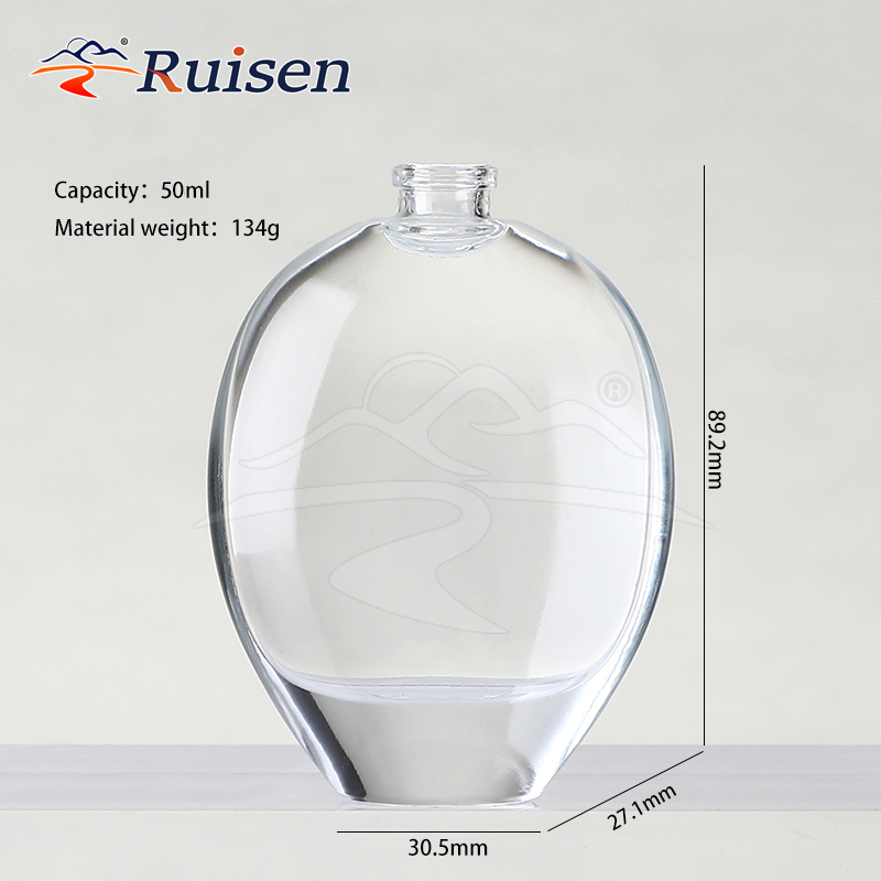 50ml Flat Water Drop Perfume Bottle Transparent Empty Glass Perfume Bottle, Can Be Reused, Customized and Wholesale 