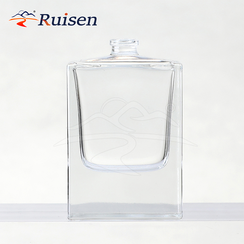 High Quality Empty Flat Square Crimp Luxury Perfume Spray Glass Bottle 50ml