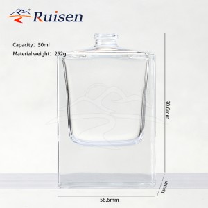 High Quality Empty Flat Square Crimp Luxury Perfume Spray Glass Bottle 50ml 