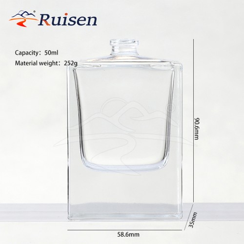 High Quality Empty Flat Square Crimp Luxury Perfume Spray Glass Bottle 50ml