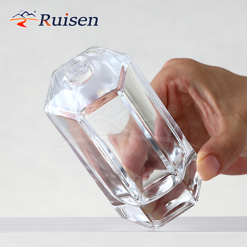 New Design 110ml Empty clear Hexagon Perfume Glass Bottle With 15mm Crimp Neck of G0021 