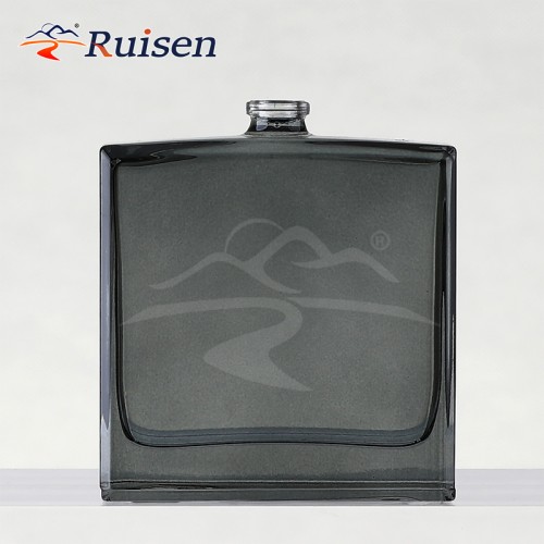 Square Transparent Grey Glass Perfume Bottle 50ml/100ml Empty Packaging Clear with Crimp Spray for Cosmetics Serum Box Packed