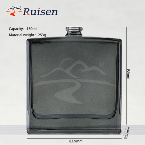 Square Transparent Grey Glass Perfume Bottle 50ml/100ml Empty Packaging Clear with Crimp Spray for Cosmetics Serum Box Packed