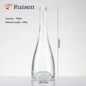 Long-Necked Cylinder Shaped Glass Bottle for Vodka Gin Whiskey & Tequila with Cork 