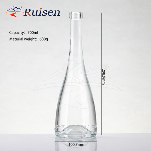Long-Necked Cylinder Shaped Glass Bottle for Vodka Gin Whiskey & Tequila with Cork