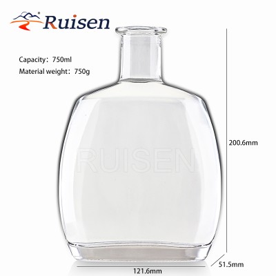 Hot-selling custom logo transparent glass bottle brandy glass bottle with stopper 750ml