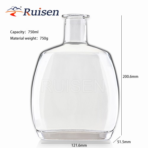 Hot-selling custom logo transparent glass bottle brandy glass bottle with stopper 750ml