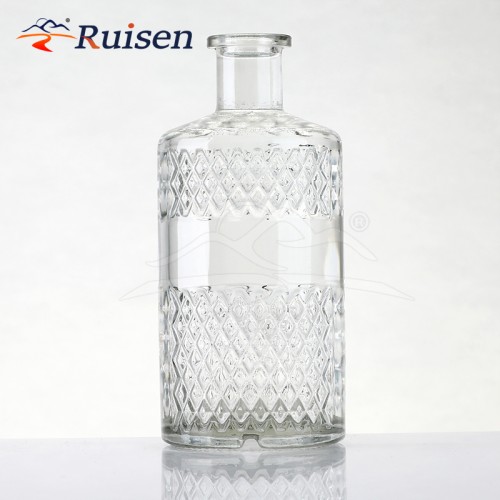 Wholesale Custom Luxury 500ml Whiskey Brandy Argyle Pattern Glass Liquor Bottle Transparent Glass Tequila Empty Bottle