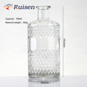 Wholesale Custom Luxury 500ml Whiskey Brandy Argyle Pattern Glass Liquor Bottle Transparent Glass Tequila Empty Bottle 