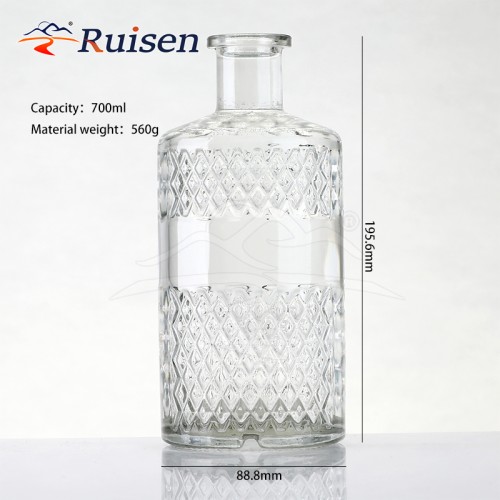 Wholesale Custom Luxury 500ml Whiskey Brandy Argyle Pattern Glass Liquor Bottle Transparent Glass Tequila Empty Bottle