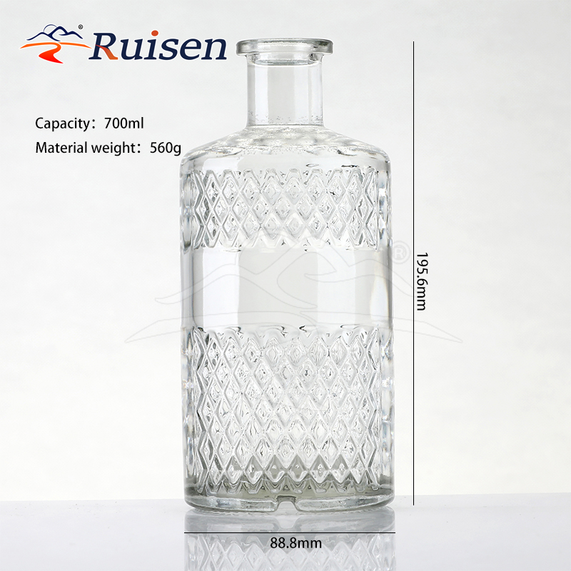 Wholesale Custom Luxury 500ml Whiskey Brandy Argyle Pattern Glass Liquor Bottle Transparent Glass Tequila Empty Bottle 