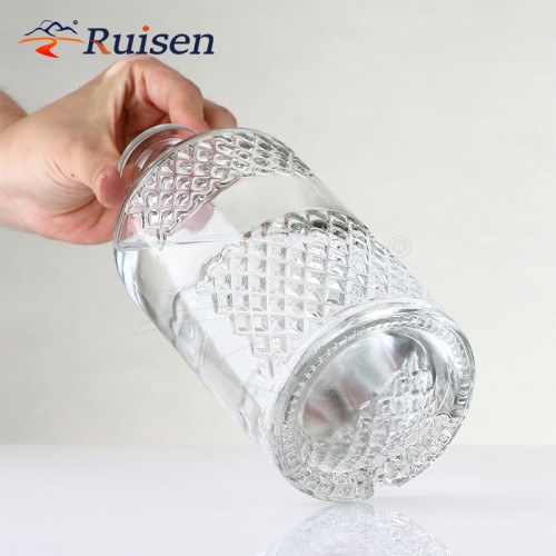 Wholesale Custom Luxury 500ml Whiskey Brandy Argyle Pattern Glass Liquor Bottle Transparent Glass Tequila Empty Bottle