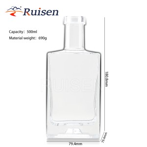 Customized Square White Wine Gin Glass Bottle 500ml 