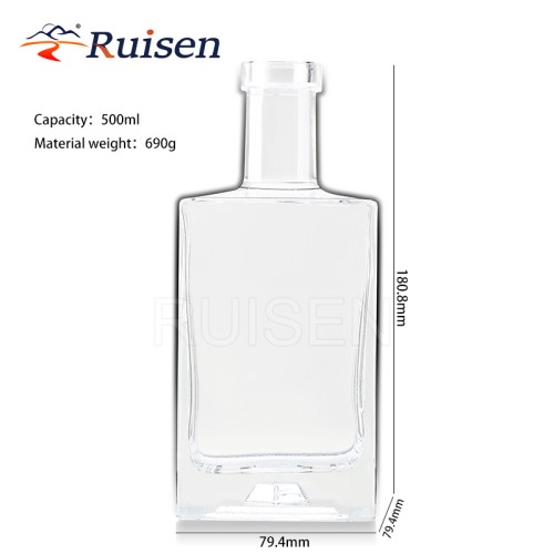 Customized Square White Wine Gin Glass Bottle 500ml