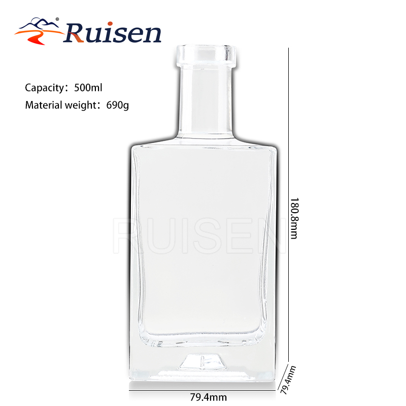 Customized Square White Wine Gin Glass Bottle 500ml 