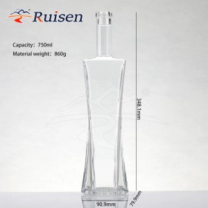 Customize 750ml 75cl Unique Shaped Square Shoulder Super Flint Rum Vodka Whisky Glass Bottle With Cork 