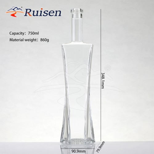 Customize 750ml 75cl Unique Shaped Square Shoulder Super Flint Rum Vodka Whisky Glass Bottle With Cork