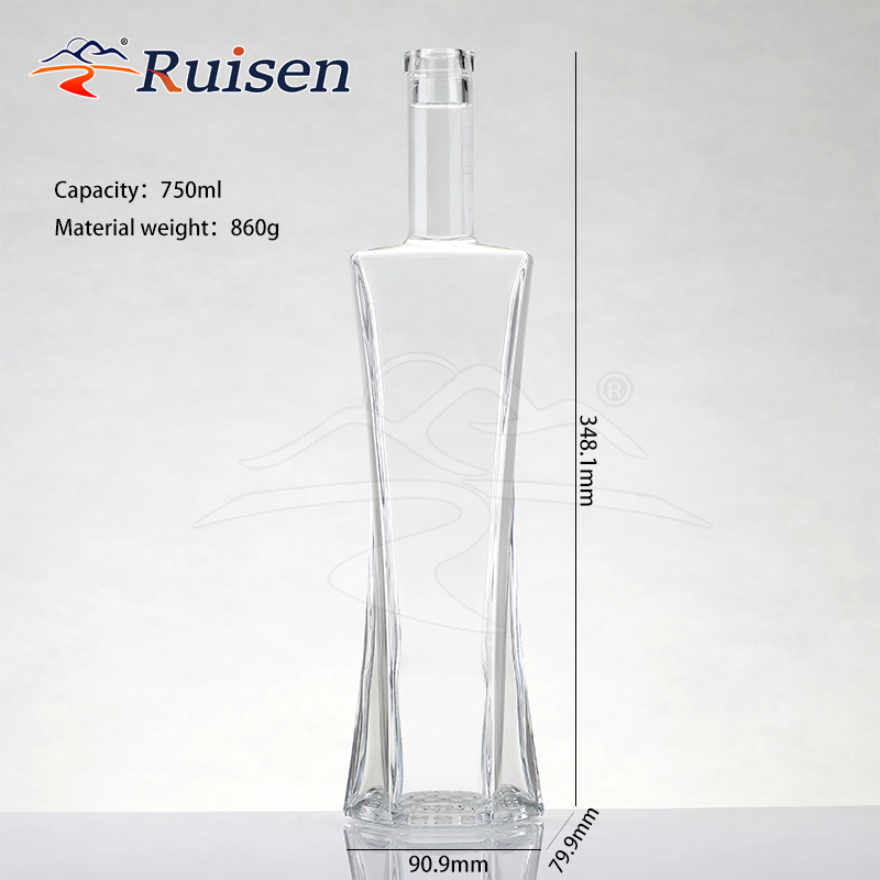 Customize 750ml 75cl Unique Shaped Square Shoulder Super Flint Rum Vodka Whisky Glass Bottle With Cork 