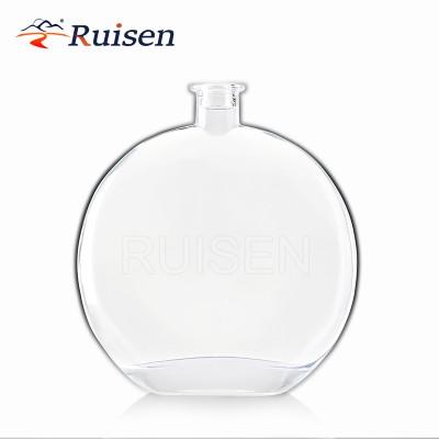 Flat Unique Clear Flat Round Glass Gin Glass Bottle 500ml