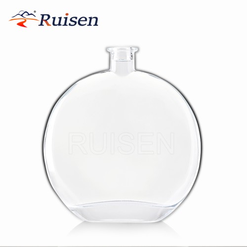 Flat Unique Clear Flat Round Glass Gin Glass Bottle 500ml