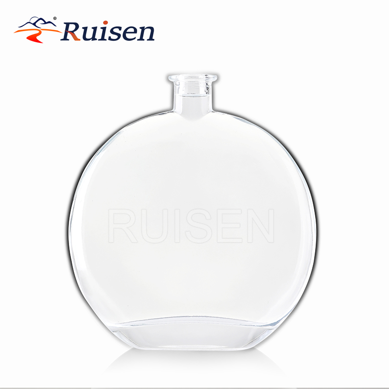 Flat Unique Clear Flat Round Glass Gin Glass Bottle 500ml