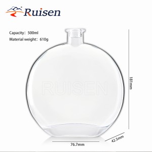 Flat Unique Clear Flat Round Glass Gin Glass Bottle 500ml 