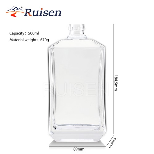 Spirits flask clear glass bottle round bar top conical rectangular square oval flask extra flint vodka whiskey rum gin 500ml