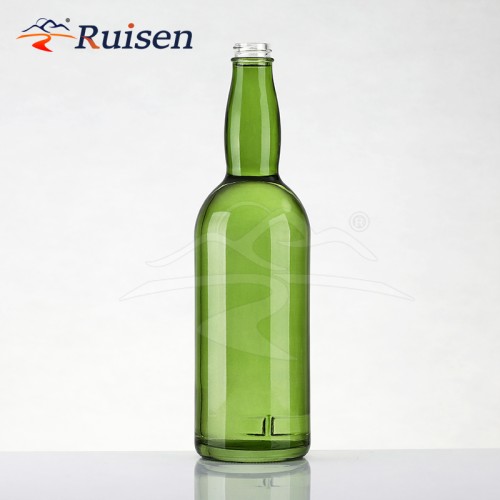 Hot Selling 700ml Green Color Vodka Whiskey Glass Bottles Unique Shape Beer Glass Bottle