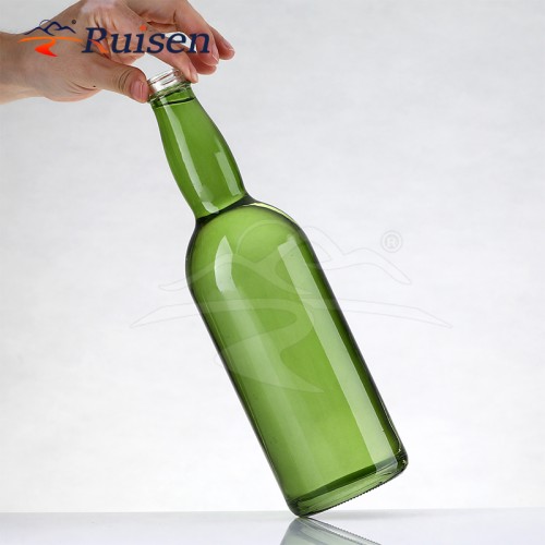 Hot Selling 700ml Green Color Vodka Whiskey Glass Bottles Unique Shape Beer Glass Bottle