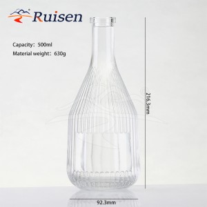 China Manufacturer Engrave Stripe Custom Glass Liquor Bottle Packaging Gin Whiskey Liquor Glass Bottle 