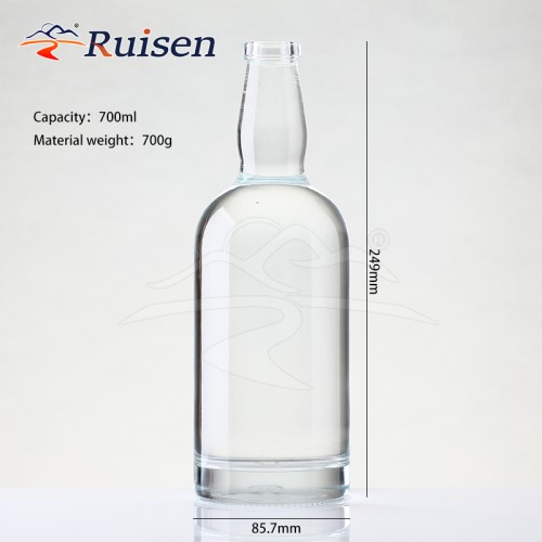 High Quality Transparent Glass Bottle Vodka Whiskey Brandy Rum Glass Bottle 750ml with Cork