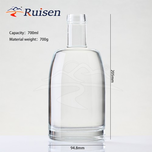Custom Unique Design 700ML Resealable Tequila Packaging Bottles Glass Gin Liquor Rum Alcohol Bottles Cork Sealing