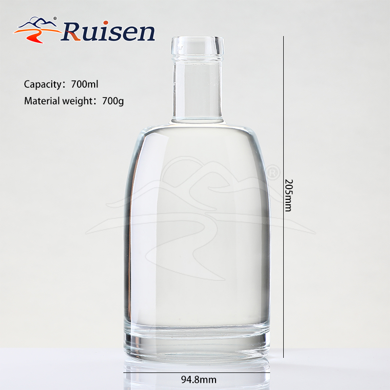 Custom Unique Design 700ML Resealable Tequila Packaging Bottles Glass Gin Liquor Rum Alcohol Bottles Cork Sealing 