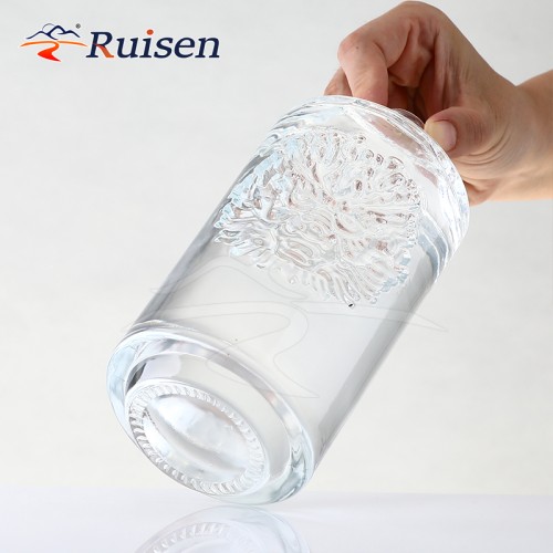 Custom Logo Round Shaped Tiger Engraved Lead-Free Glass Whiskey Decanter for Tequila and Brandy with Cork Sealing