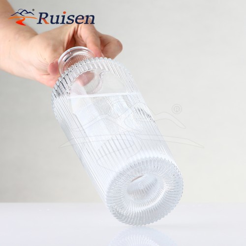 Luxury Customized Stripe Design 750ml Clear Glass Gin Rum Bottle Cork Lid 700ml 500ml Brandy 1000ml Capacity Tequila Bottle