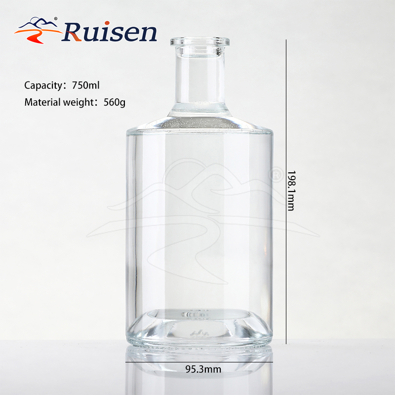 700ml Cylindrical Shape Glass Thin Bottom Bottles 750ml Whiskey Bottle for Liquor Tequila 1L Vodka Glass Bottle 1000ml With Cork 