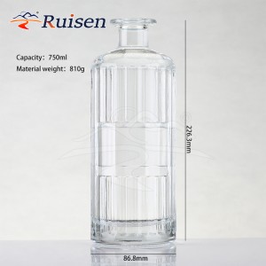 Custom Vertical Line 700ml Glass Liquor Bottle for Vodka Gin Whisky Spirit Bottle With Cork Top 