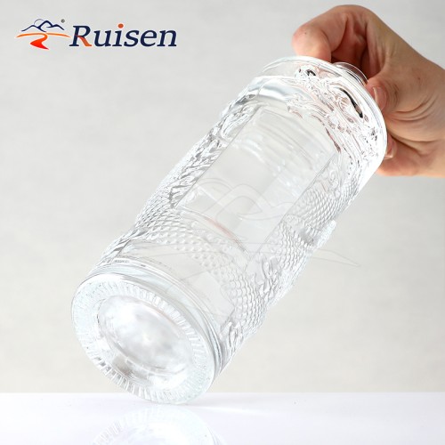 Custom 500ml New Dragon Embossed Printing White Wine Glass Bottle Transparent Brandy Whiskey Vodka Liquor Round Glass Bottle