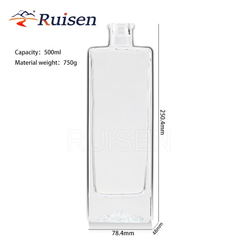 Square Mountain Bottom Super Flint Glass Liquor Bottle Packaging Vodka Glass Bottle 500ml