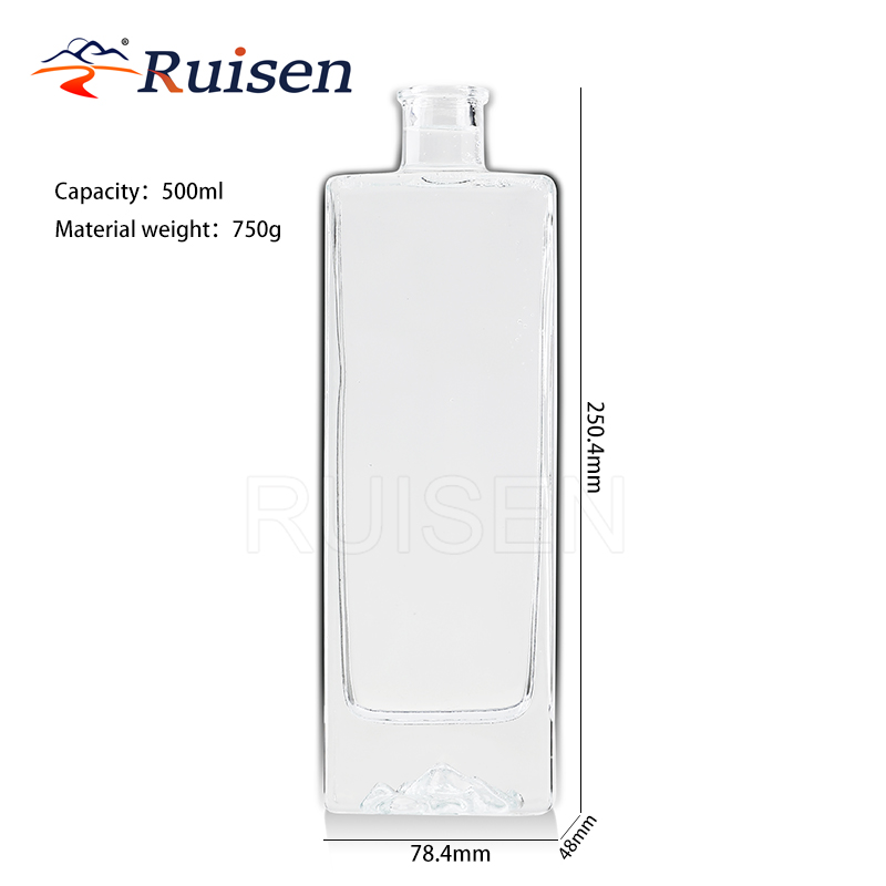 Square Mountain Bottom Super Flint Glass Liquor Bottle Packaging Vodka Glass Bottle 500ml 