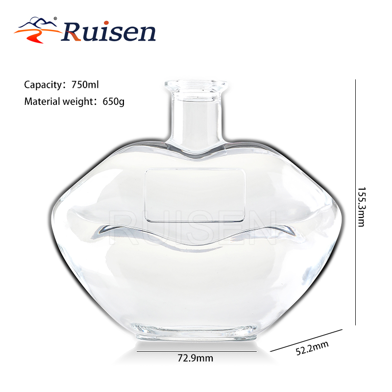 Creative personalised lip shaped bottle glass bottle vodka glass bottle 750ml 