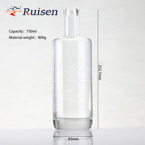 High Quality Custom Transparent 500ml 700ml 750ml Spirits Liquor Bottle Whiskey Gin Vodka Tequila Rum Bottle